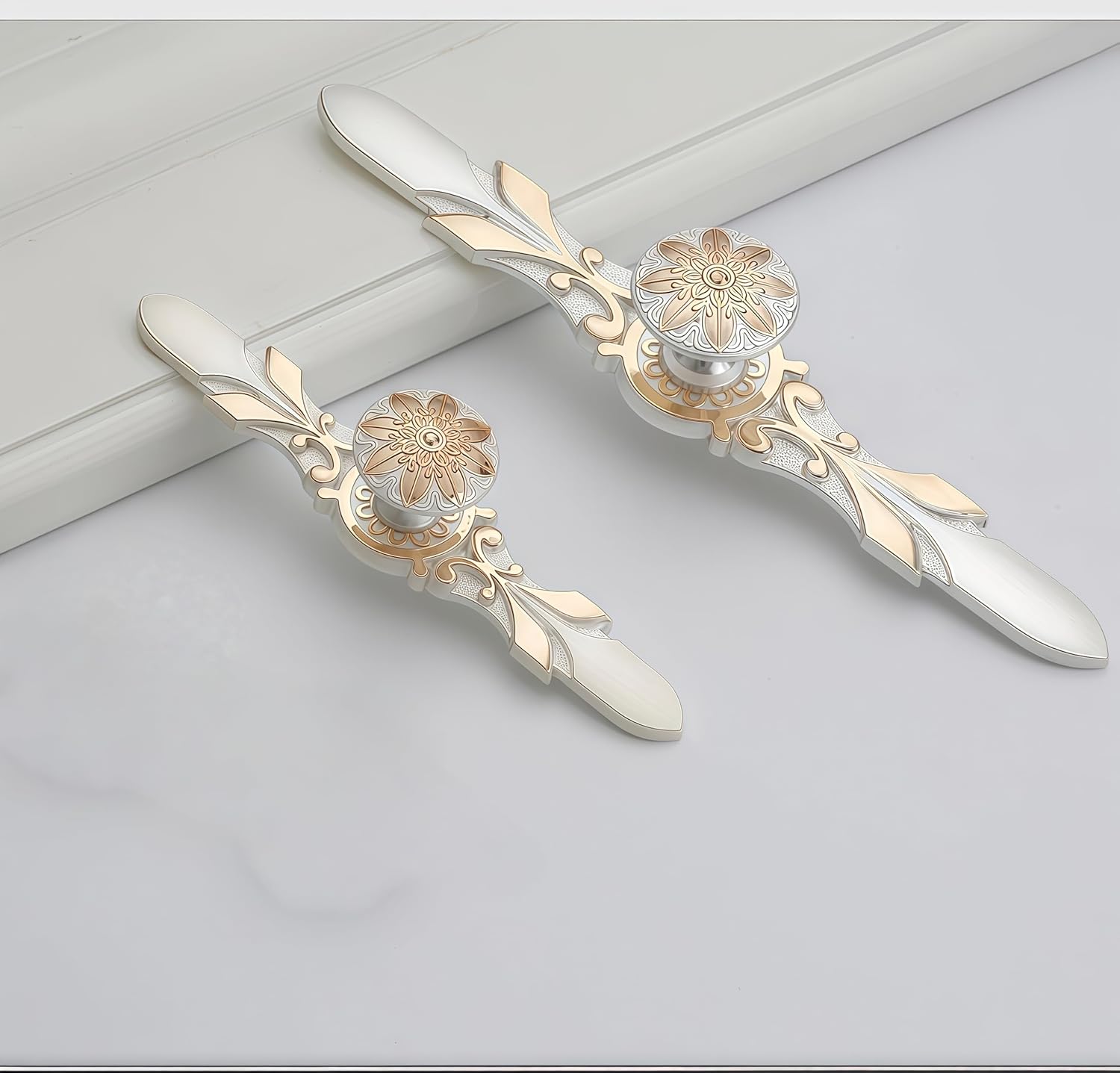 10 Pack Round Ivory White Gold Cabinet Knobs - 1.16 Knob & 5.8 Plate - Boho for House Furnitures Flower Desk