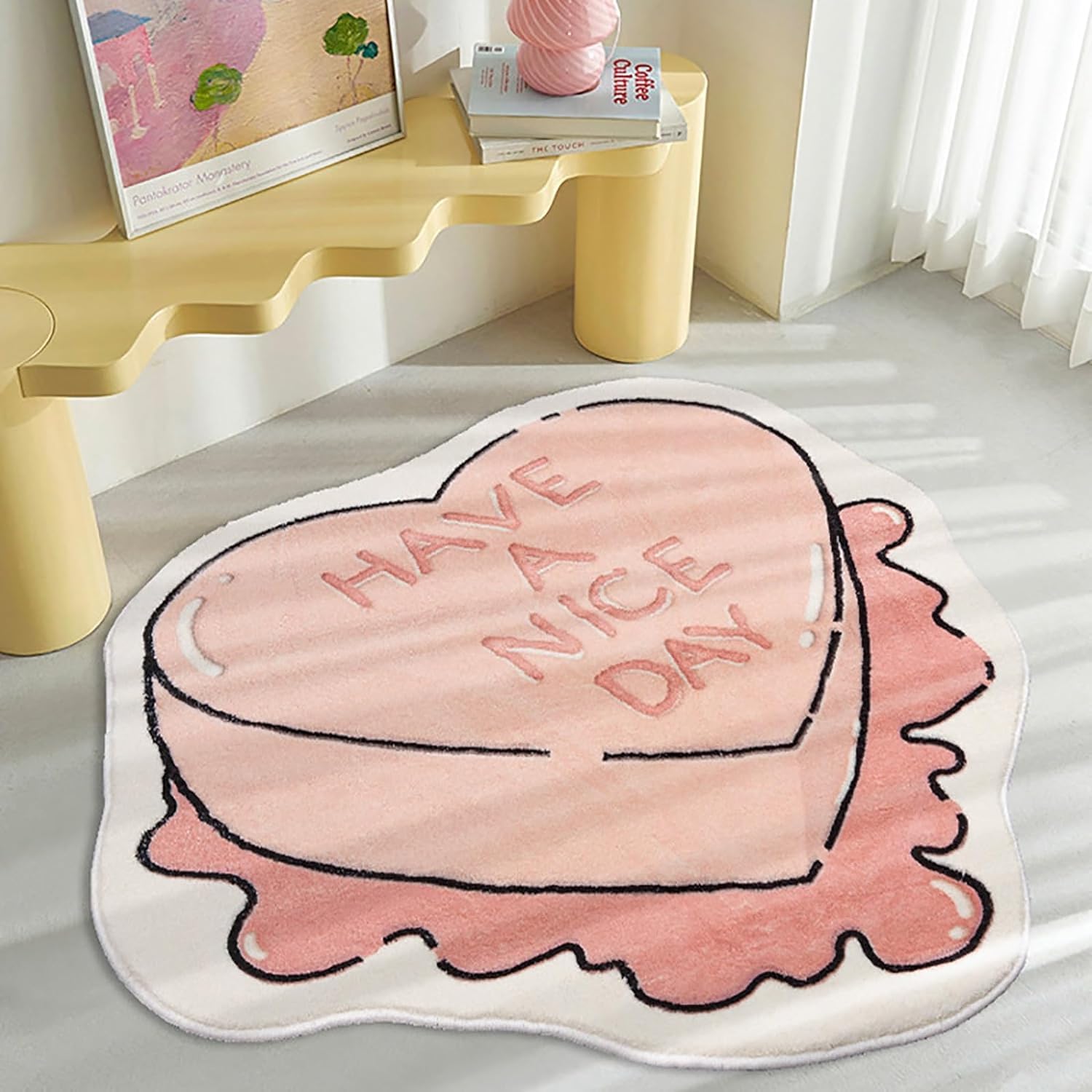 Tapis antidérapant cœur en imitation pashm lavable pour chambre