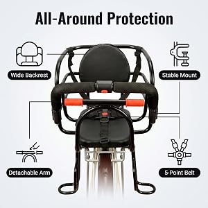 Child Bike Seat,Rear Mount Baby Bike Seat,Kids Back Bike Seat Safety Carrier for Adult Bike Attachment,Mountain Bike,Electric Bikes,Bicycles (Black)