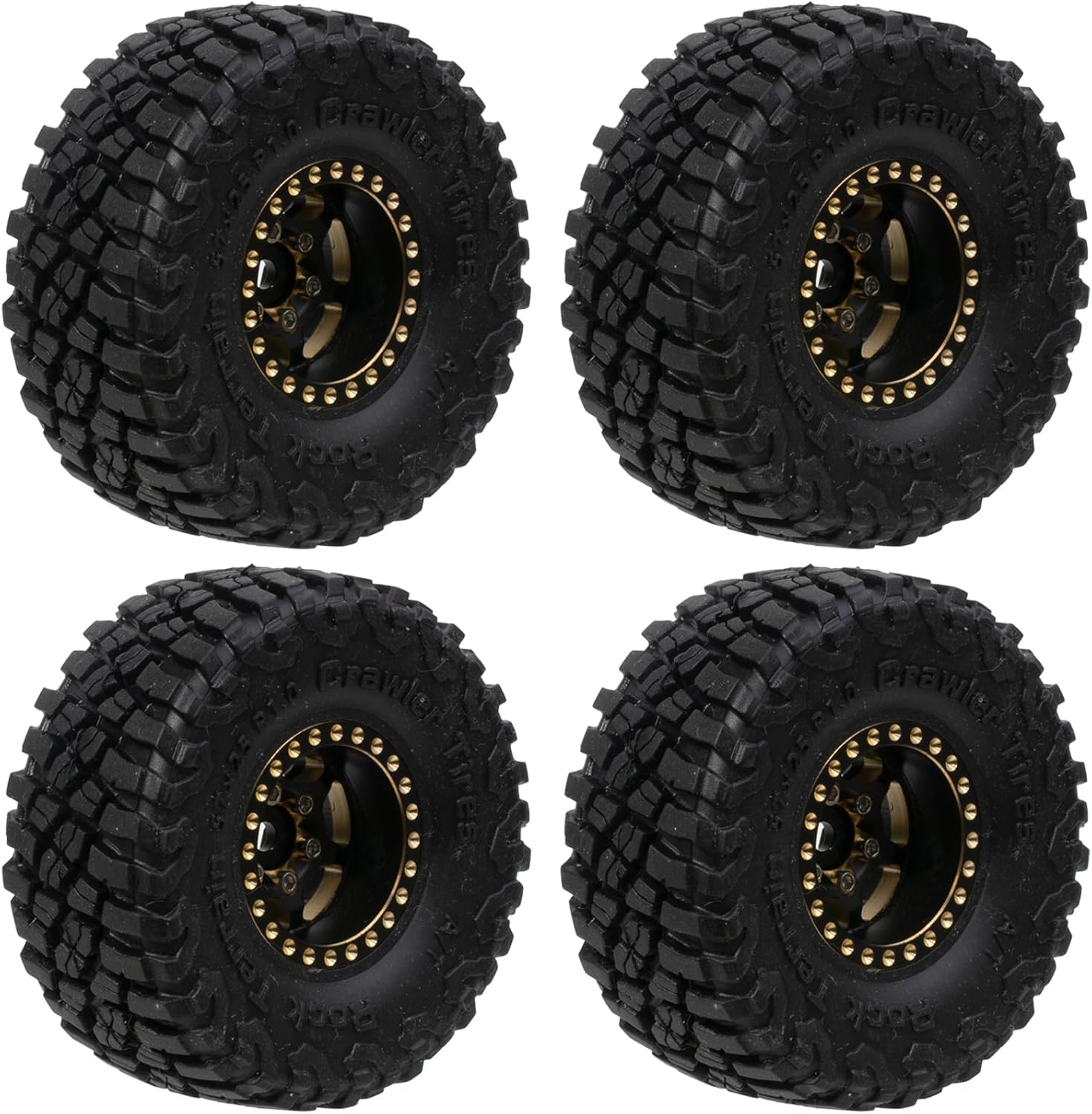 Black Coating Brass 1.0 Beadlock Wheel Rim and Tires Set for 1/18 TRX4M 1/24 Axial SCX24 AX24 FCX24 RC Crawler Car Upgrade