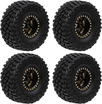 Black Coating Brass 1.0 Beadlock Wheel Rim and Tires Set for 1/18 TRX4M 1/24 Axial SCX24 AX24 FCX24 RC Crawler Car Upgrade