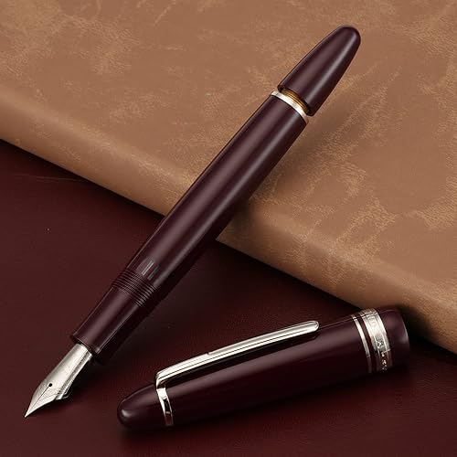 Miniatura 5 de Majohn P136 - Pluma estilográfica de pistón de 0.043 in con caja, juego de bolígrafos de resina roja, clip plateado