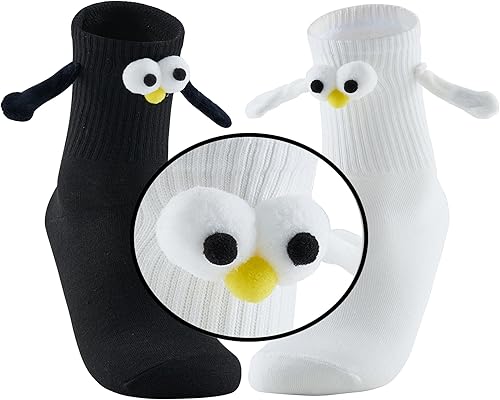 Color Land 2 Pairs Cute Hand in Hand Magnetic Socks Fun 3D Eye Funny Ankle Socks with Magnetic Hands Holding Sock