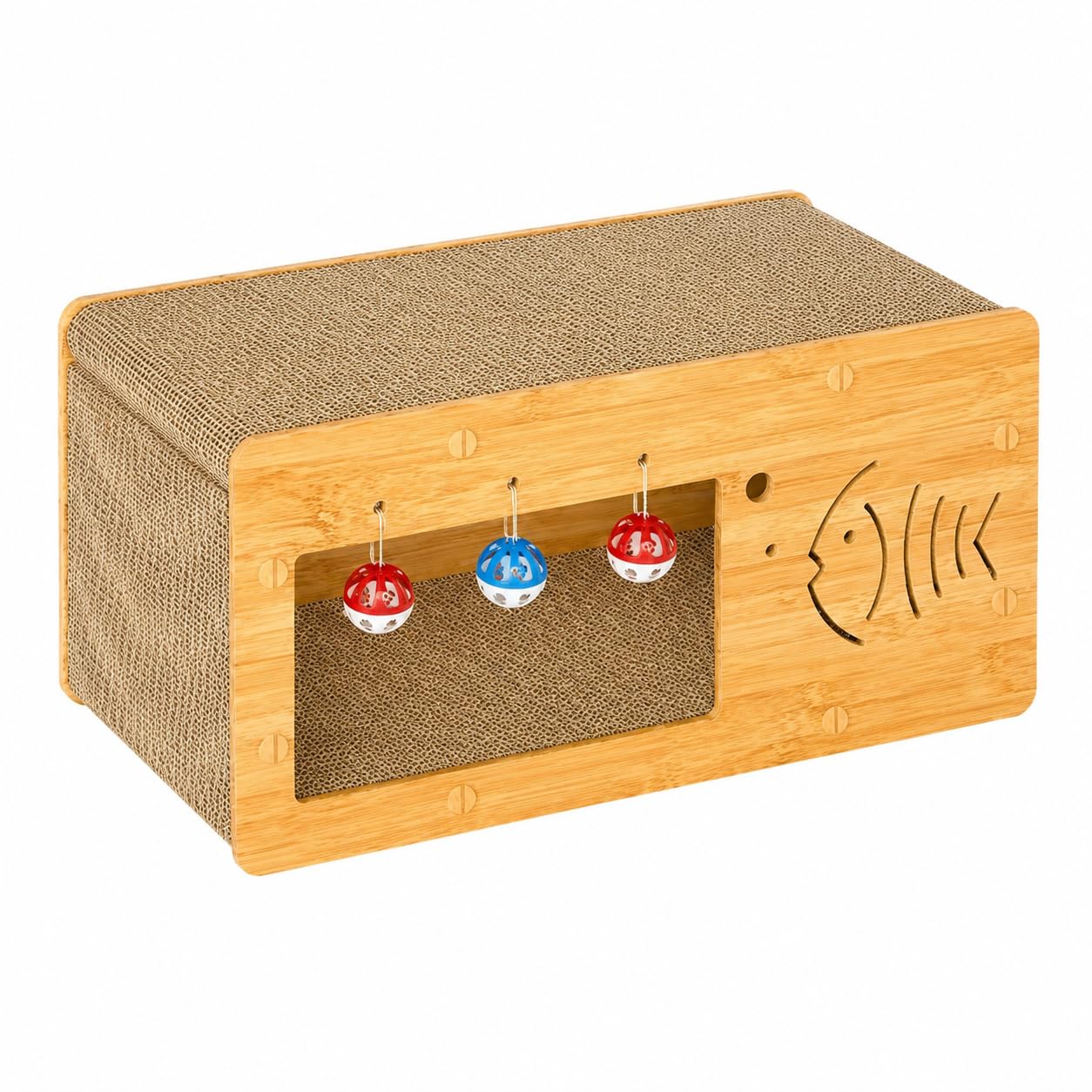 predolo Kratzhaus Katze aus Wellpappe, Katzenhöhle Pappe mit vertikaler Kratzfläche für Wohnungskatzen, Kratzhaus Katzenmöbel für Ruhe und Spiel, Einzelnes TV-Gerät, 55 x 28 x 26 cm