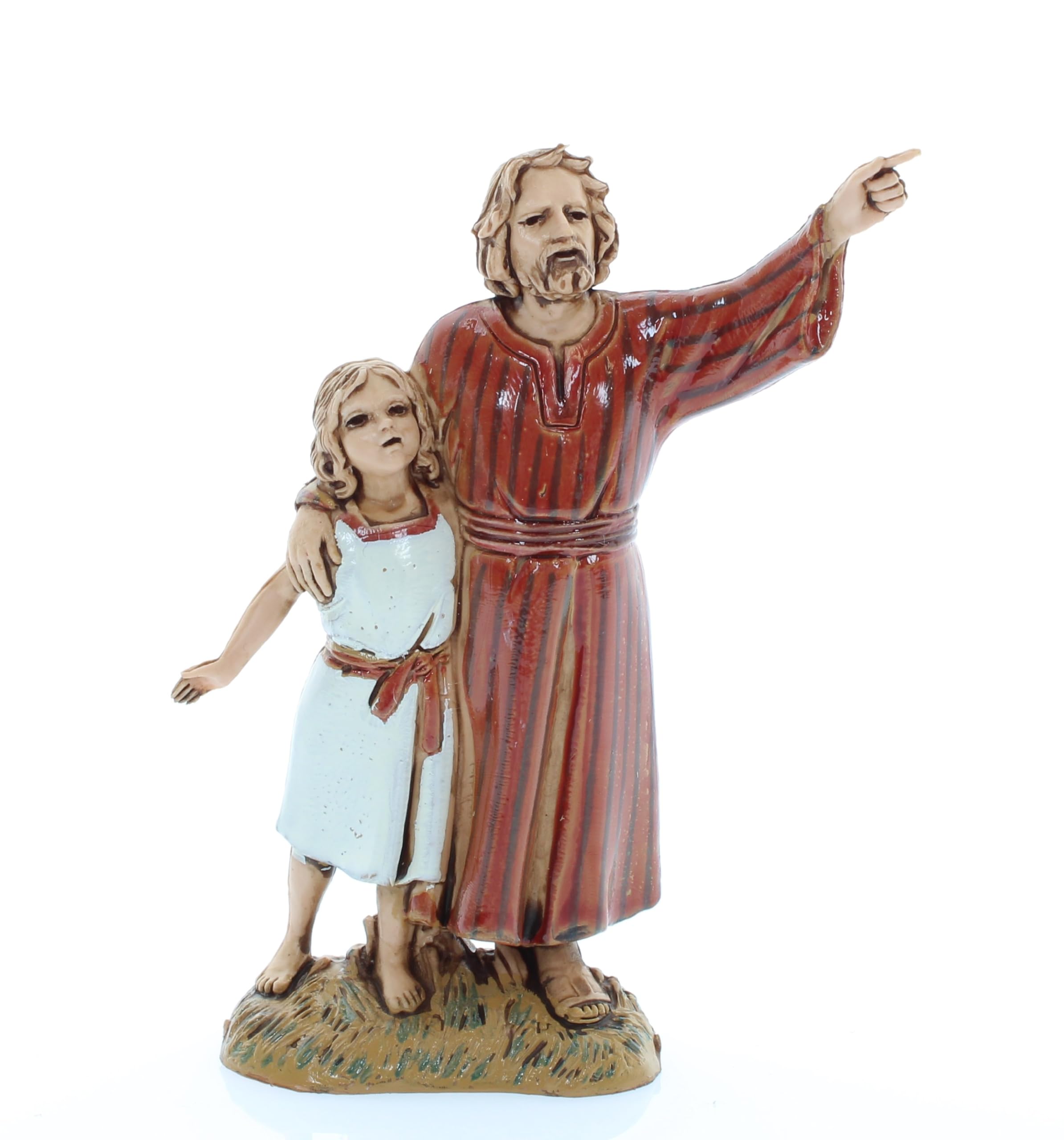 Moranduzzo Man with Girl for Nativity Scene of 4 Inch Scale 1:20 - Unbreakable Nativity Figures - Arabic Style, Hand-Finished Painting, Official Product, Made in Italy, Sculptor M. Landi
