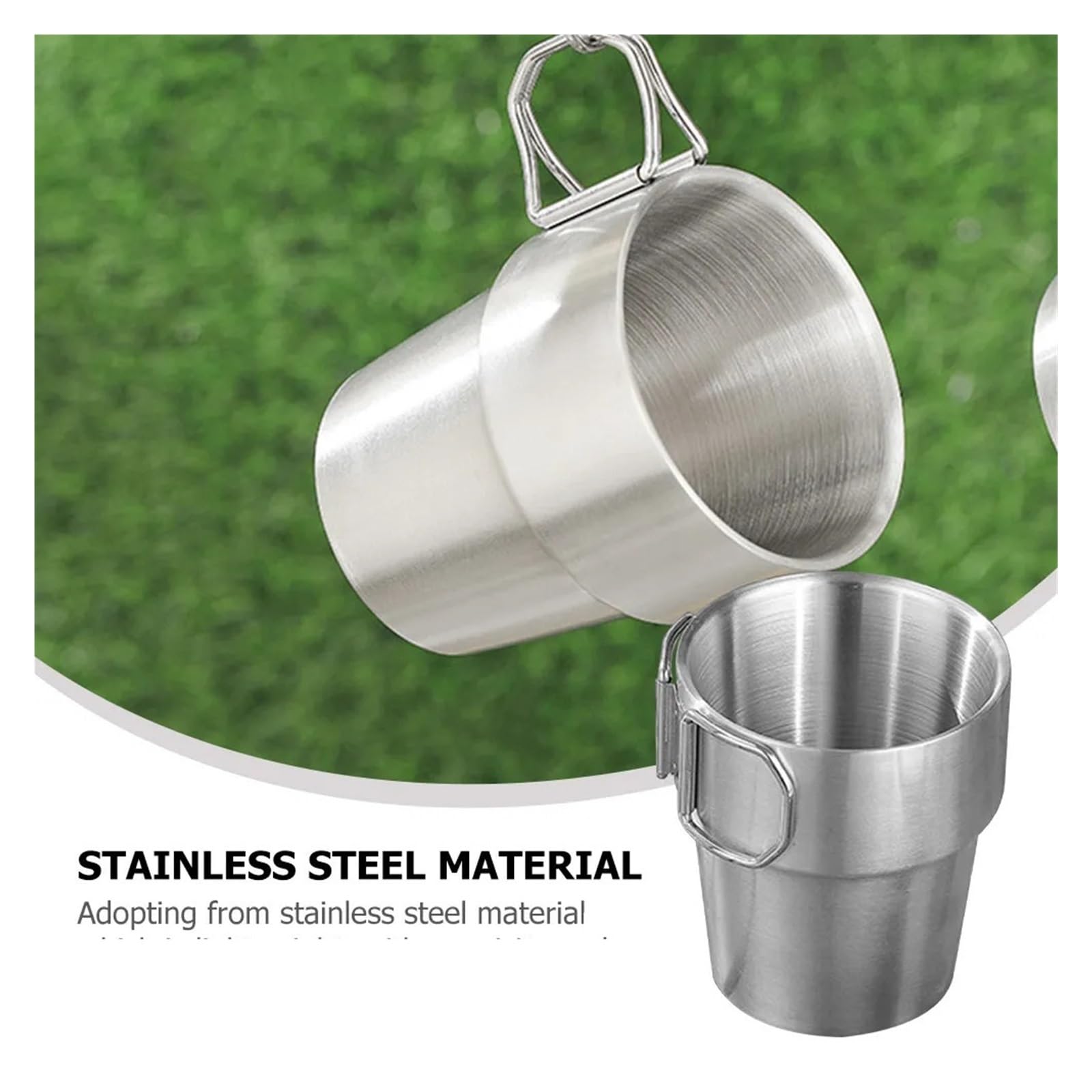 Bicchiere Acciaio Inox Pieghevole Tazza pieghevole in acciaio inossidabile | Maniglia portatile for escursionismo all'aperto, viaggio, zaino in spalla