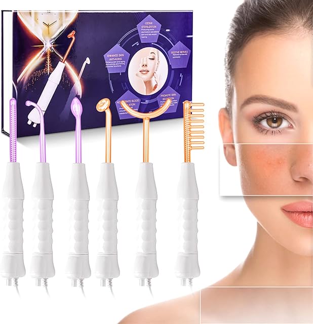 TwoWin High F requency Facial Machine, 6 Electrodes Argon Gas Violet and Neon Gas Orange Beauty Skin Care Acne Spot Pimple Removal Remover Face Tightening Lifting Puffy Therapy Facial Portable Wand