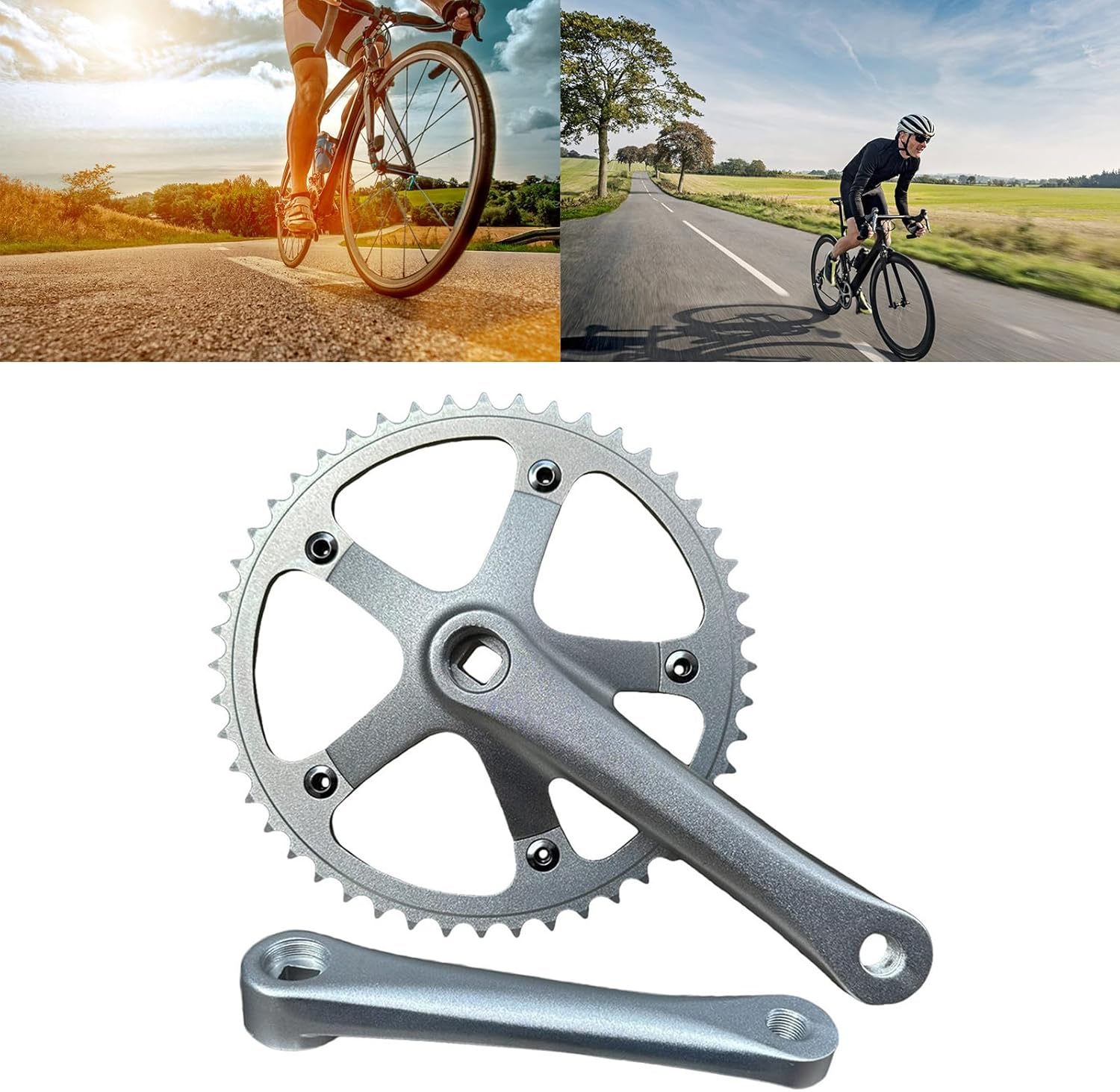 Aluminum Alloy Crankset, Road Bike 165mm Single Speed Mountain Crank Arm Set with 144BCD 48T Chainrings Aluminum Alloy