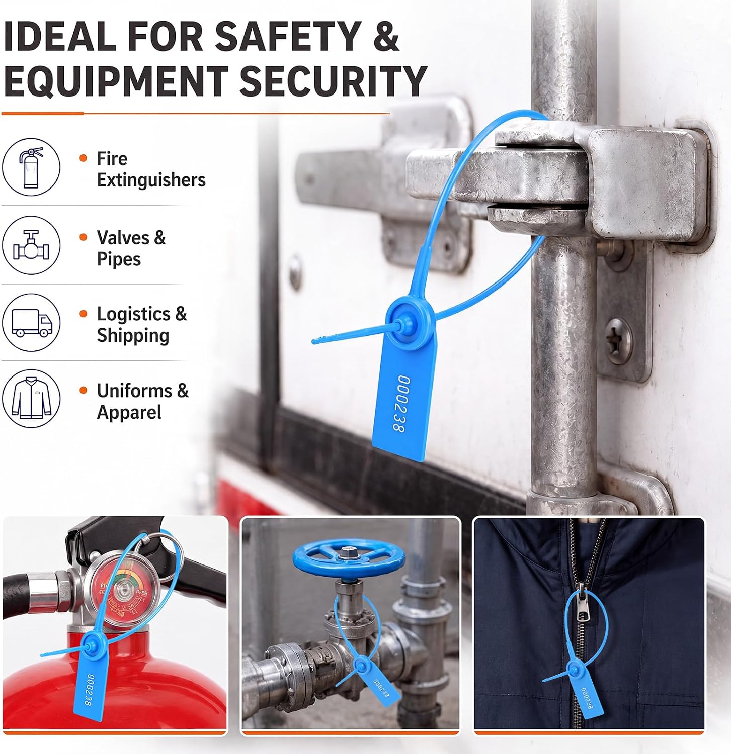 Numbered 250 Pack Security Seals11 Inch Tamper Evident Plastic Tags, Blue