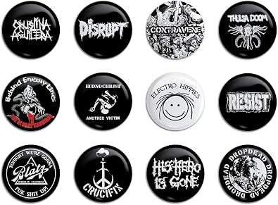Crust Punk Button Pack 12 Pins SET 2 badge pin dbeat raw diy noise street hardcore grind underground fast patched vest rebel dark scene boots spiked jacket extreme rawcore anarchist loud