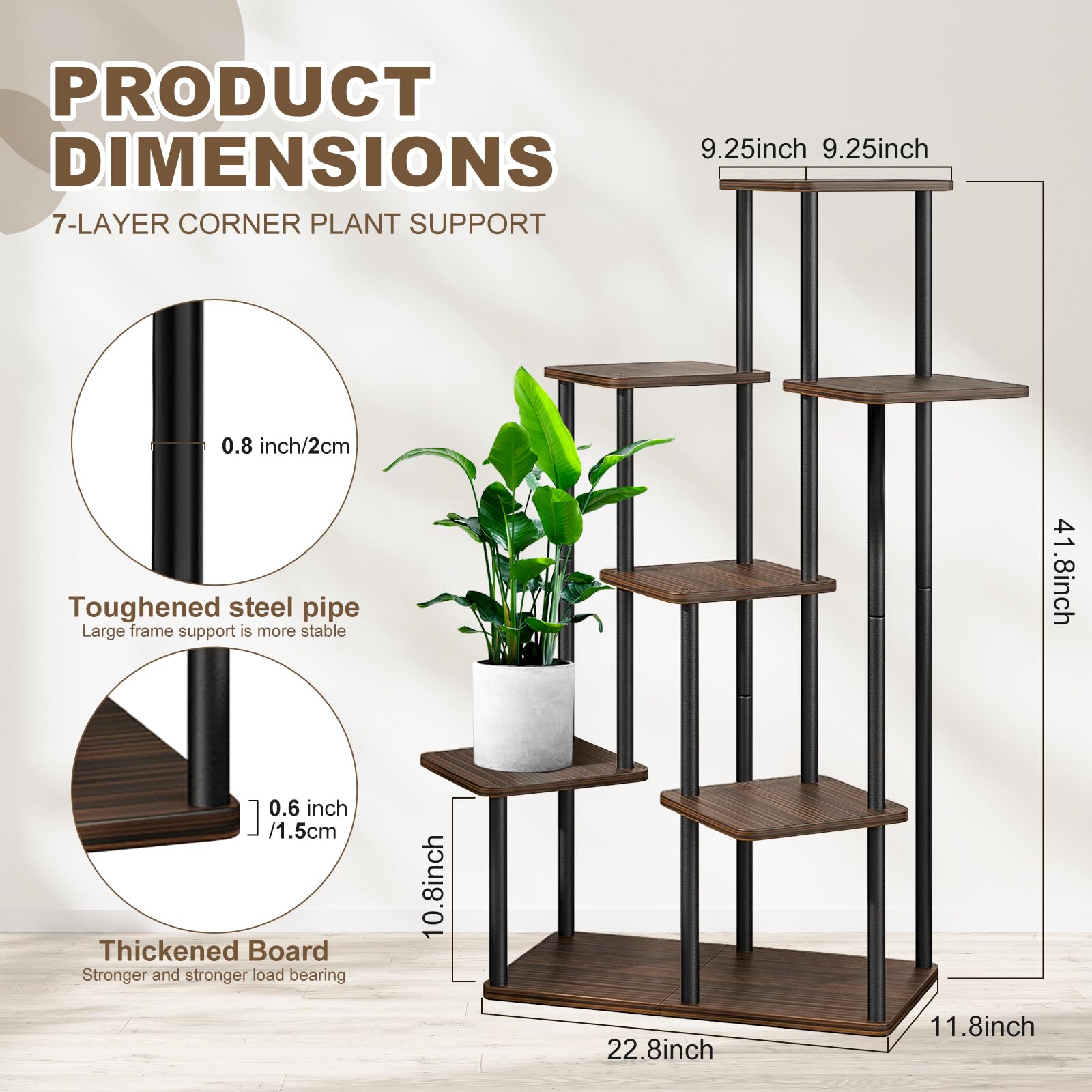 Étagère Plantes 5 Niveaux Style Métal-Bois - Support Décoratif Pour Plantes D'Intérieur Et Balcon