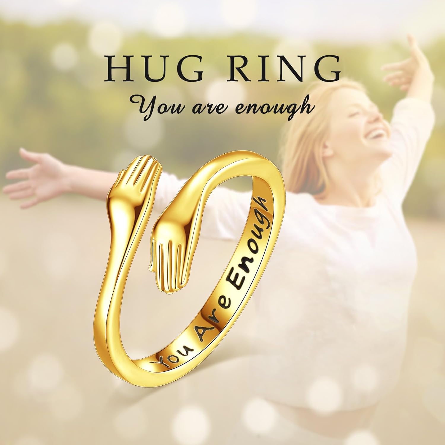 INFUSEU Cute Hug Rings for Women Granddaughter Daughter Hope Love Inspirational Gifts - Image 7