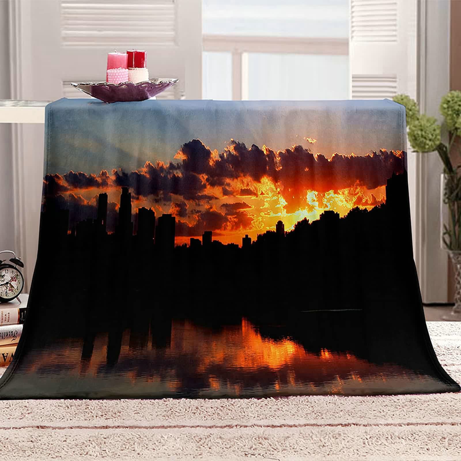 Aeici Couverture Polaire, Couverture en Flanelle Couverture 160x200 cm Lac Montagne Nuage Couverture Canapé Hiver Cadeau pour Adultes et Enfants