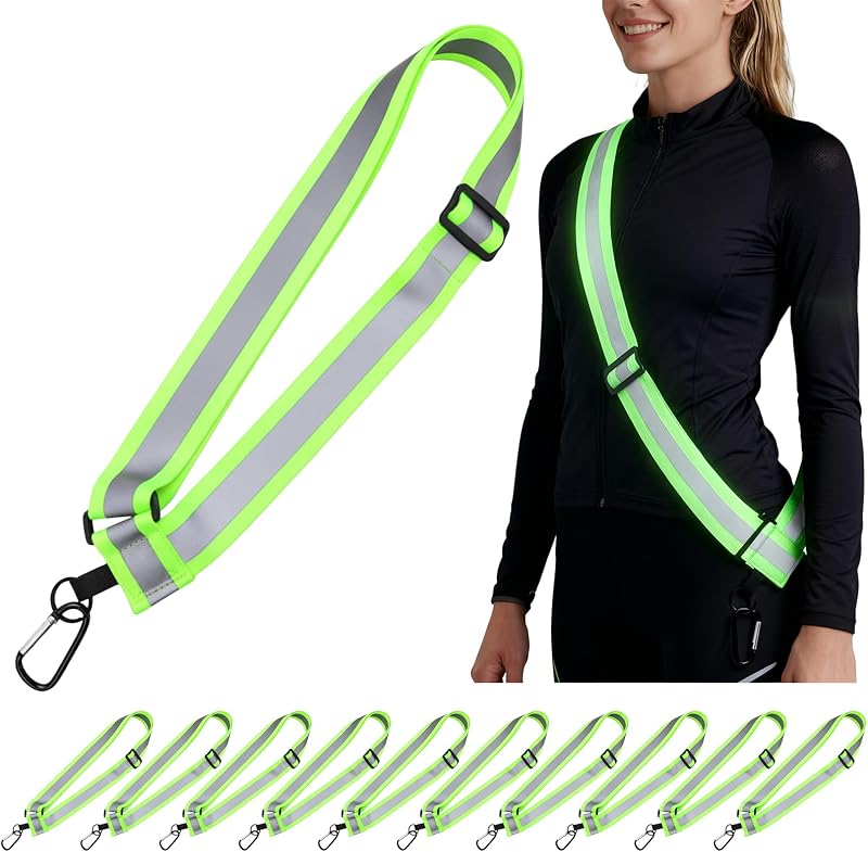 Tlence 10 Pack Reflective Sash for Walking, High Visibility Running Belt at Night, Adjustable Reflective Safety Straps with Clip, Elastic Reflectors Gear for Men Women Biking, Cycling, Dog Walking