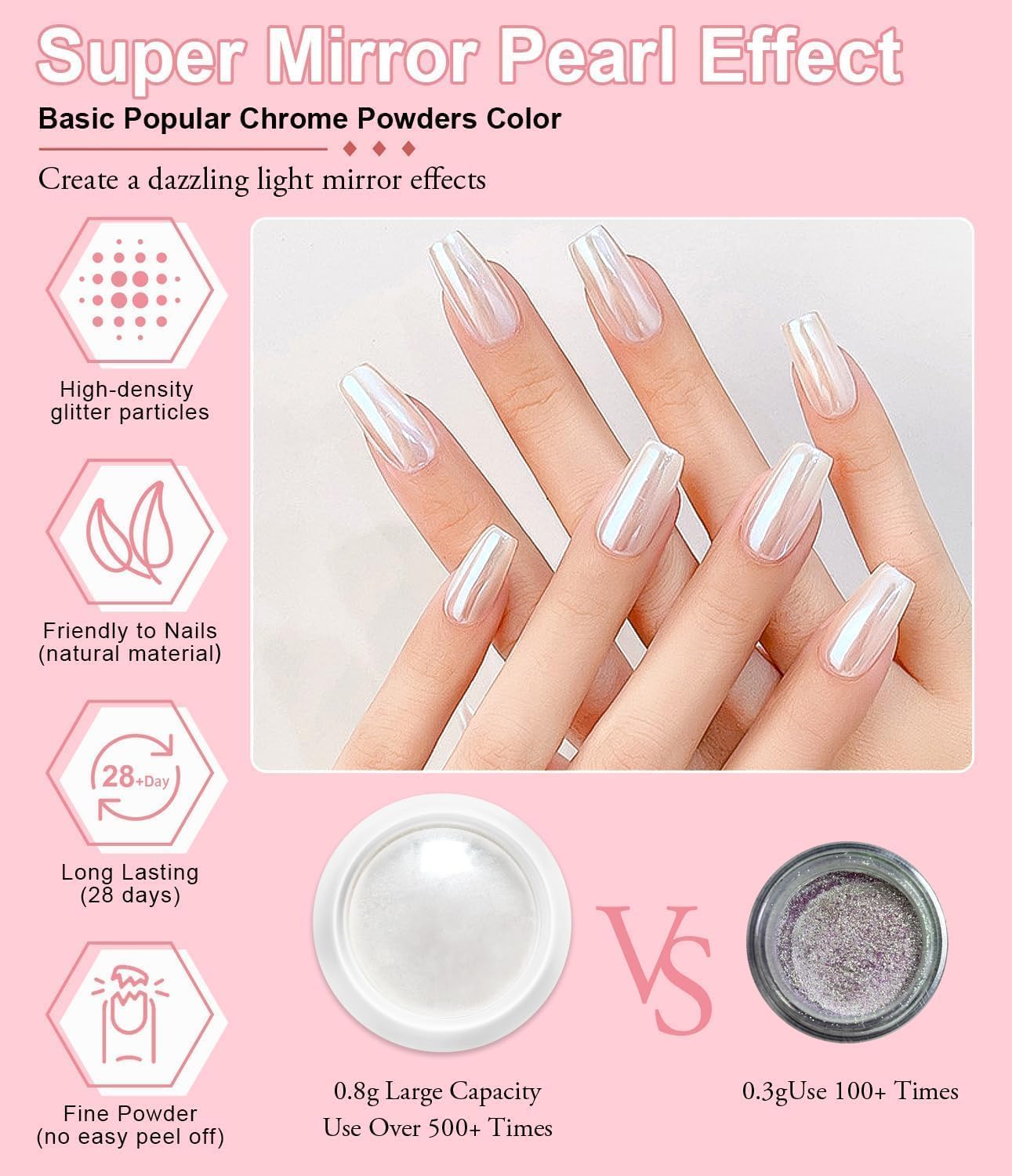 Mermaid Pearl Chrome Nail Powder White Pink Purple Green Aurora Effect, Metallic Mirror Effect Coffee Brown Copper Silver Chrome Powder for Nail Art Design Home DIY image 3