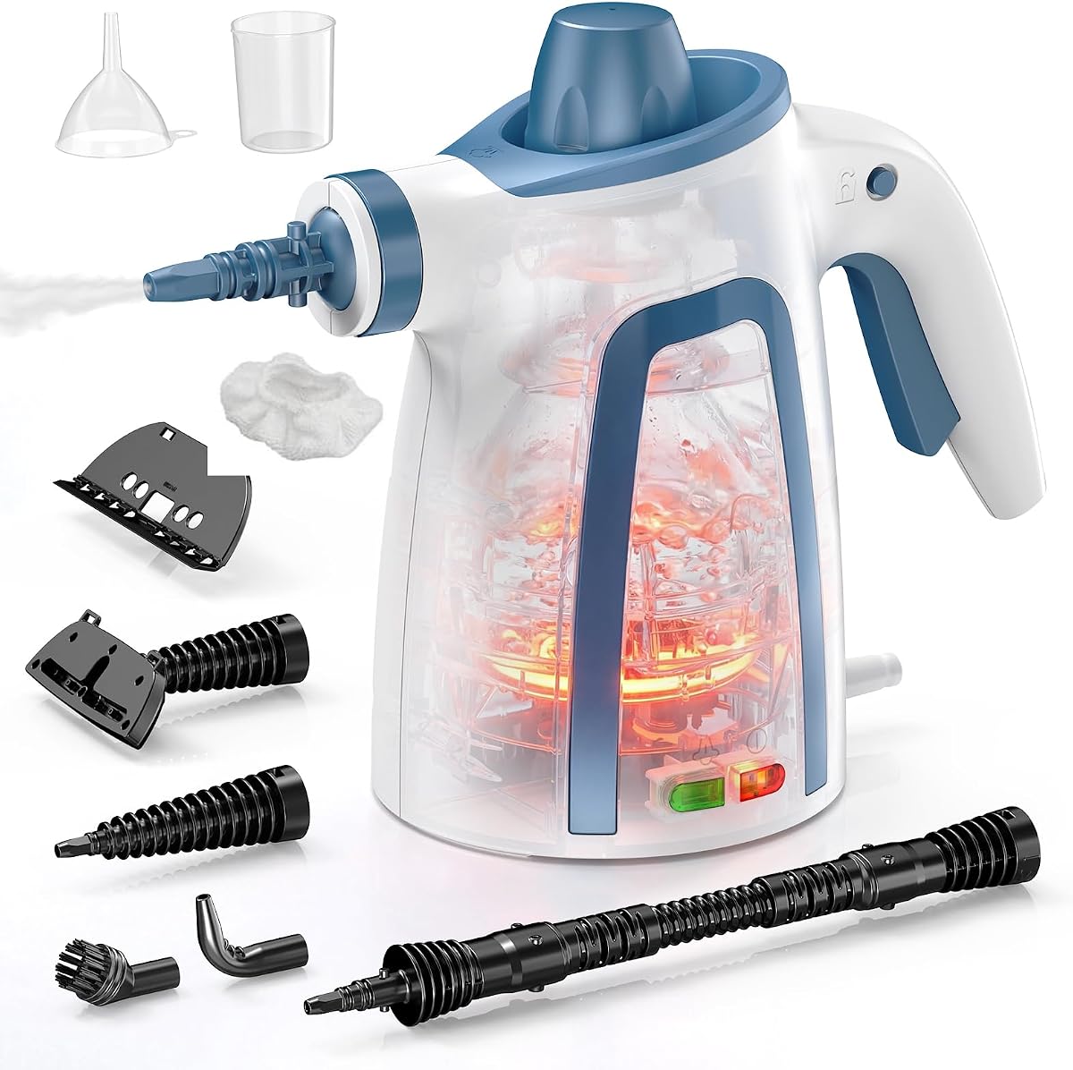 Handheld Steam Cleaner, 1050W Pressurized Steam Cleaner with 12.8 ft Power Cord & Safety Lock, Chemical-Free Cleaning, 9-in-1 Multi-Purpose Steamer for Home, Floors, Grout, Tile, Car, Furniture