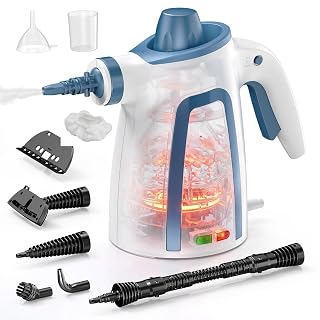 Handheld Steam Cleaner, 1050W Pressurised Steam Cleaner with 3.9 m Power Cord, Safety Lock and 9 Accessories, Multi-Purpose Steamer for Home, Floors, Grout, Tiles, Upholstery and Cars, White - Amazon product rated Grade A