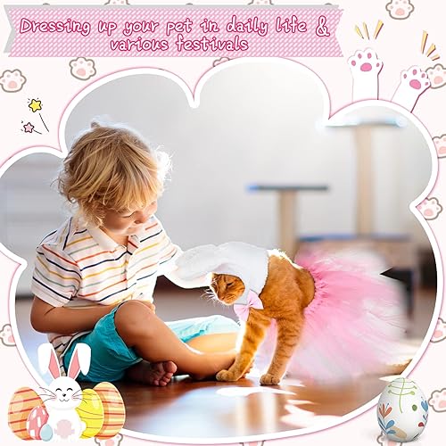 Miniatura 5 de Juego de 4 piezas de disfraz de conejo sombrero de conejo con orejas de conejo diadema de conejo falda tutú de encaje con orejas de conejo y lazo