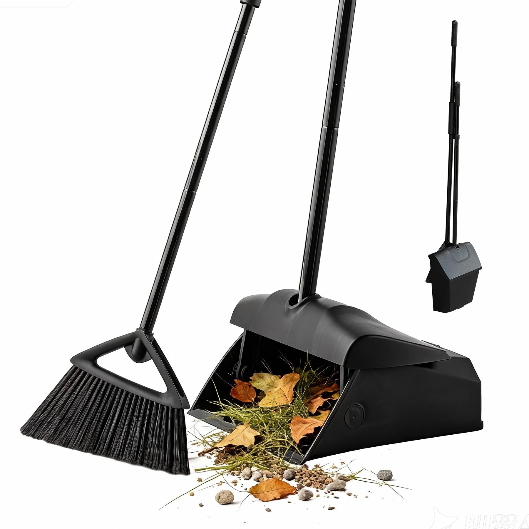 Eyliden Long Handled Dustpan and Brush Set, Upright Outdoor Dust Pan and Broom Combo for Heavy Duty Tasks, Windproof High Capacity Sweeping Brush and Dustpan Set for Garden Indoor Garages Lobby