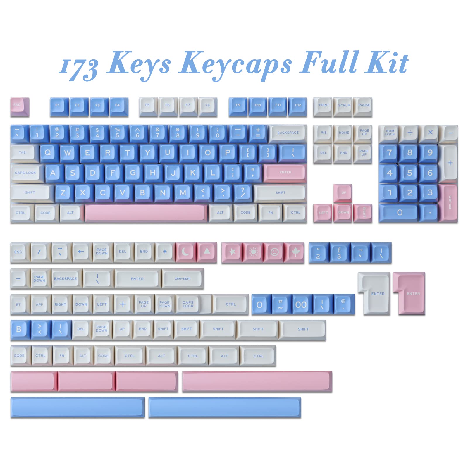 Teclas, 172 teclas SA Profile Double Shot Keycaps Set con barra espaciadora 2.75u, 3u, 6.25u y 7u para interruptores Cherry Mx ISO ANSI Layout teclado mecánico
