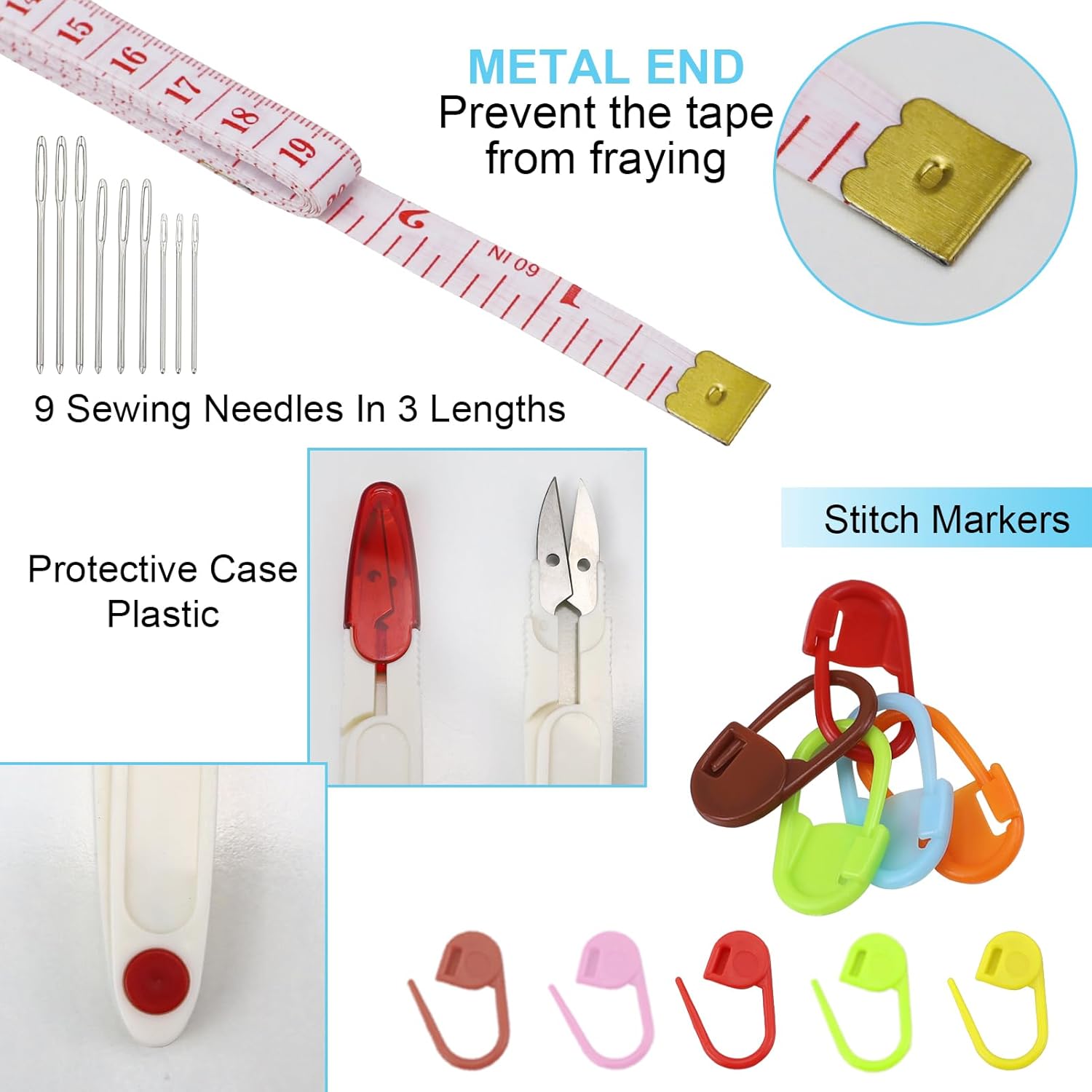 Crochet Hooks Set, 9 Pieces Aluminium Knitting Needles Kit Ergonomic Soft Grip Handle for Arthritic Hands with Tape Measure Stitch Marker and Sewing Needles