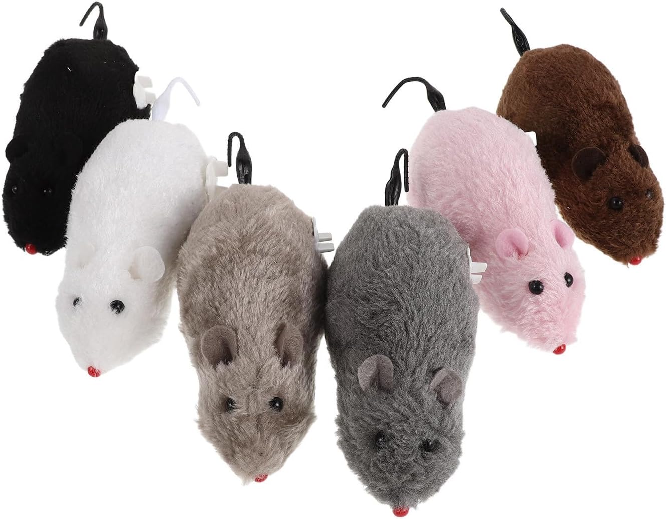 6pcs Realistic Soft Mouse Cat Wind up Plush Mouse with Resilient Polyester and Plastic Construction, No Electronics, for Indoor Cat Training and Play
