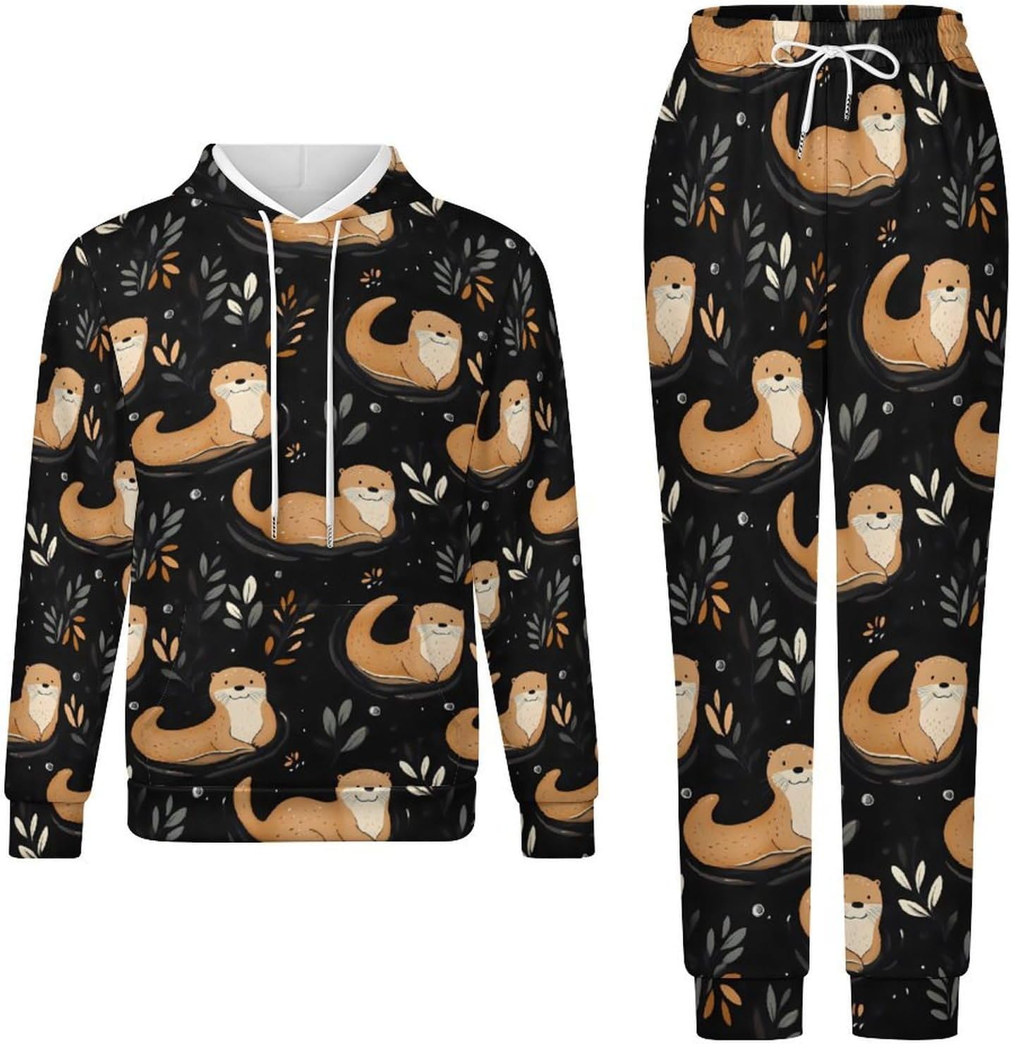 Otter Men's Hooded Set Casual 2 Pieces Suits Pullover Tracksuit Hoodies And Sweatpants
