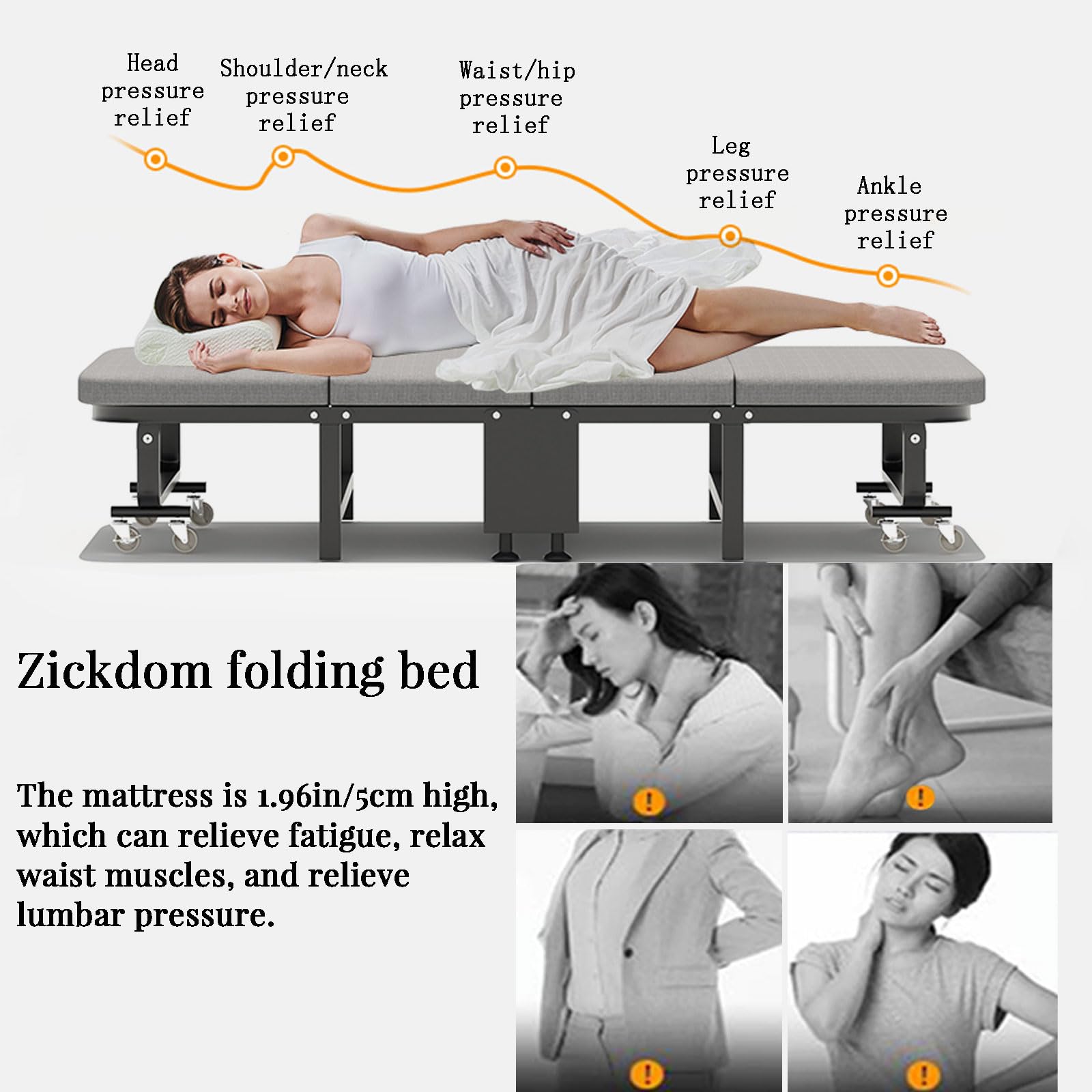Cama plegable portátil con colchón de espuma viscoelástica que ahorra espacio, cama plegable individual para invitados, fácil almacenamiento, cama plegable, 190 x 70 x 30 cm
