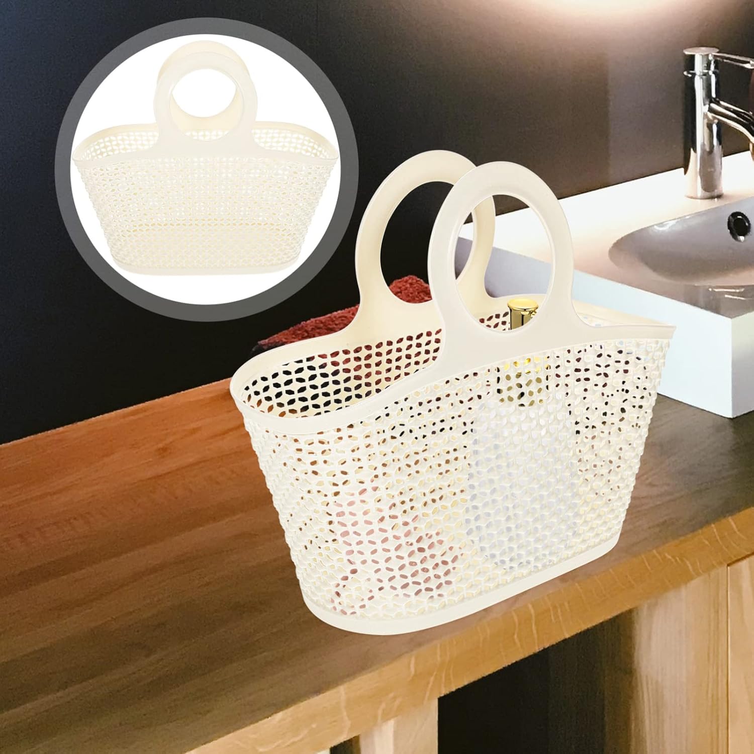 STOBAZA Bathroom for Shower Portable Storage Basket Stable Bottom Multi-purpose Handheld Toiletries Basket