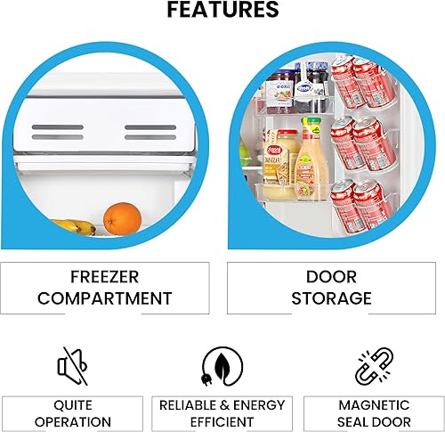 Miniatura 5 de Koolatron Refrigerador compacto con congelador, 3.2 pies cúbicos (91L), blanco, diseño de respaldo plano que ahorra espacio, puerta reversible,