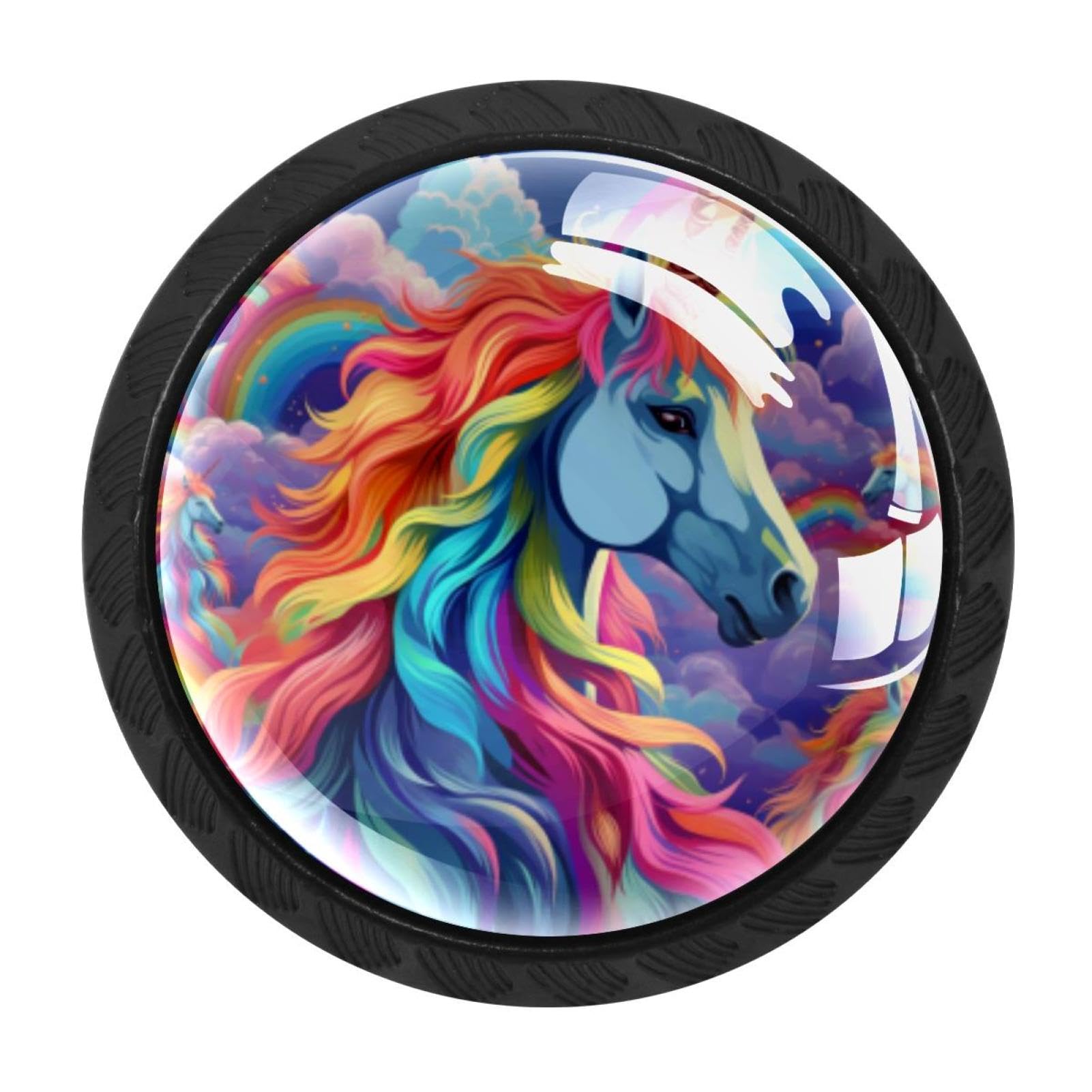 Chenzzzz Multicolored 04 4 Pieces Rainbow Unicorn Drawer Knobs, 35Mm Black Cabinet Knobs, Drawer Pulls And Knobs, Dresser Drawer Knobs, Cabinet Hardware Kitchen Cabinet Knobs