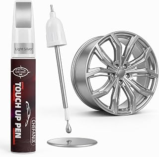 Light Silver Wheel Rim Touch Up Paint Pen 2-in-1 Brush & Pen, 10-Min Repair | Fast Dry Rim Scratch Repair Kit for Alloy, Enamel & Metal, Curb Rash Fix, Easy DIY Rim Scratch Repair Pen Wheel Paint Marker