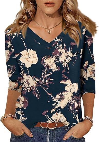 HTHLVMD Womens 3/4 Length Sleeve Tunic Tops Summer Fall Outfits 2025 Three Quarter Sleeve Casual V Neck T Shirts for Women