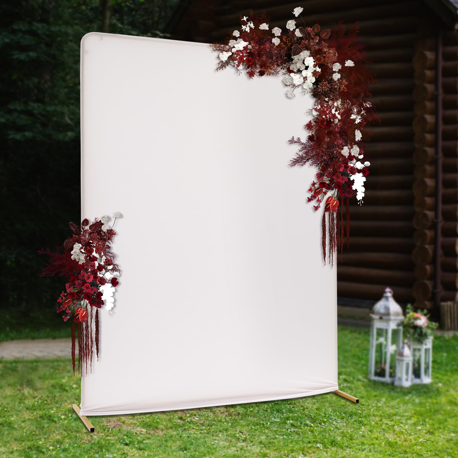 Arche de mariage - Kit de support de fleurs - 1,5 x 2 m - Carré - Avec housse en tissu - Décoration de fond pour mariage, cérémonie, fête (support doré + housse en tissu blanc)
