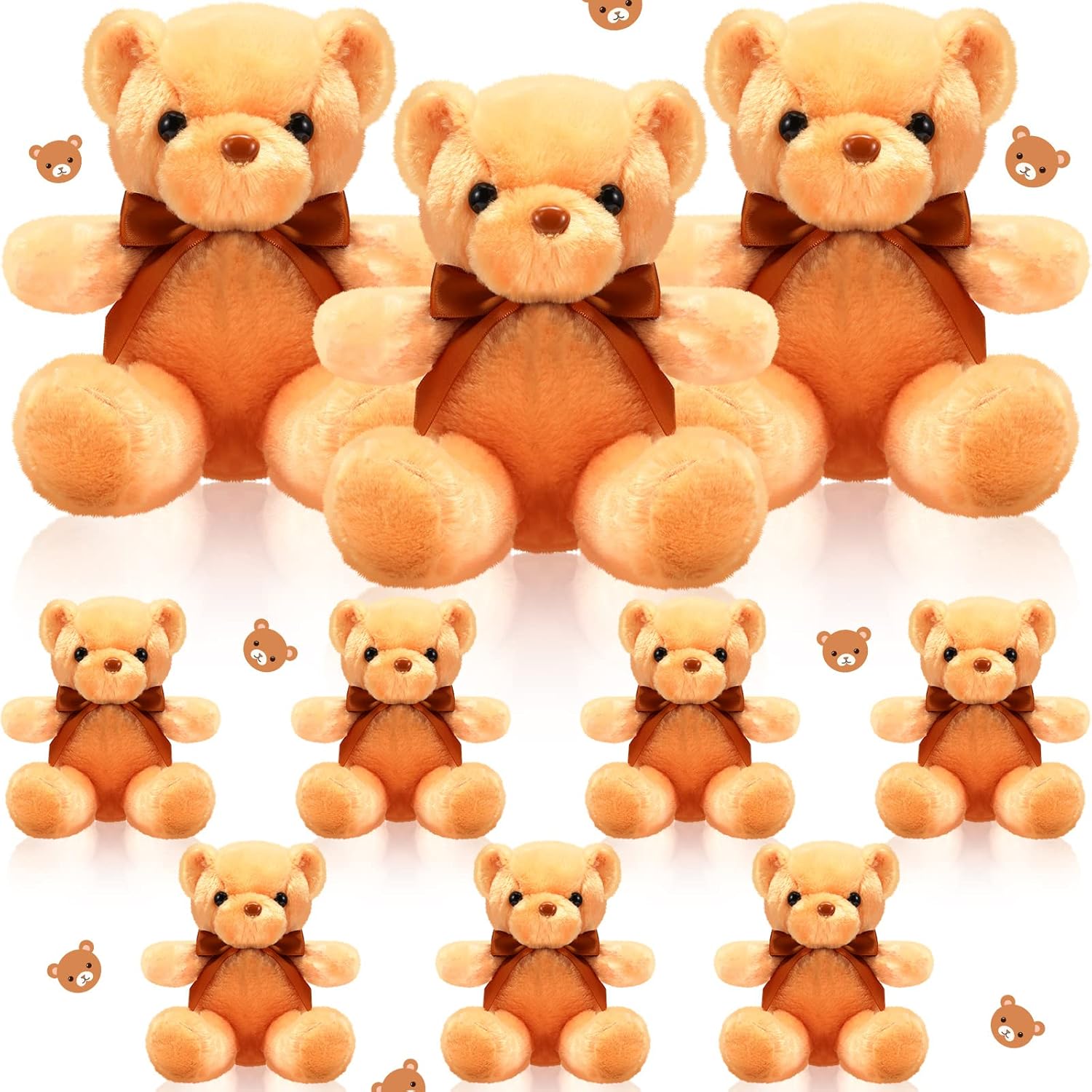 Skylety 10 Pcs 12 Inch Bears Bulk Stuffed Animals Soft Gift Plush Bears Toy with Ribbon Bow for Birthday Baby Shower Wedding Graduation Party Favor(Brown)