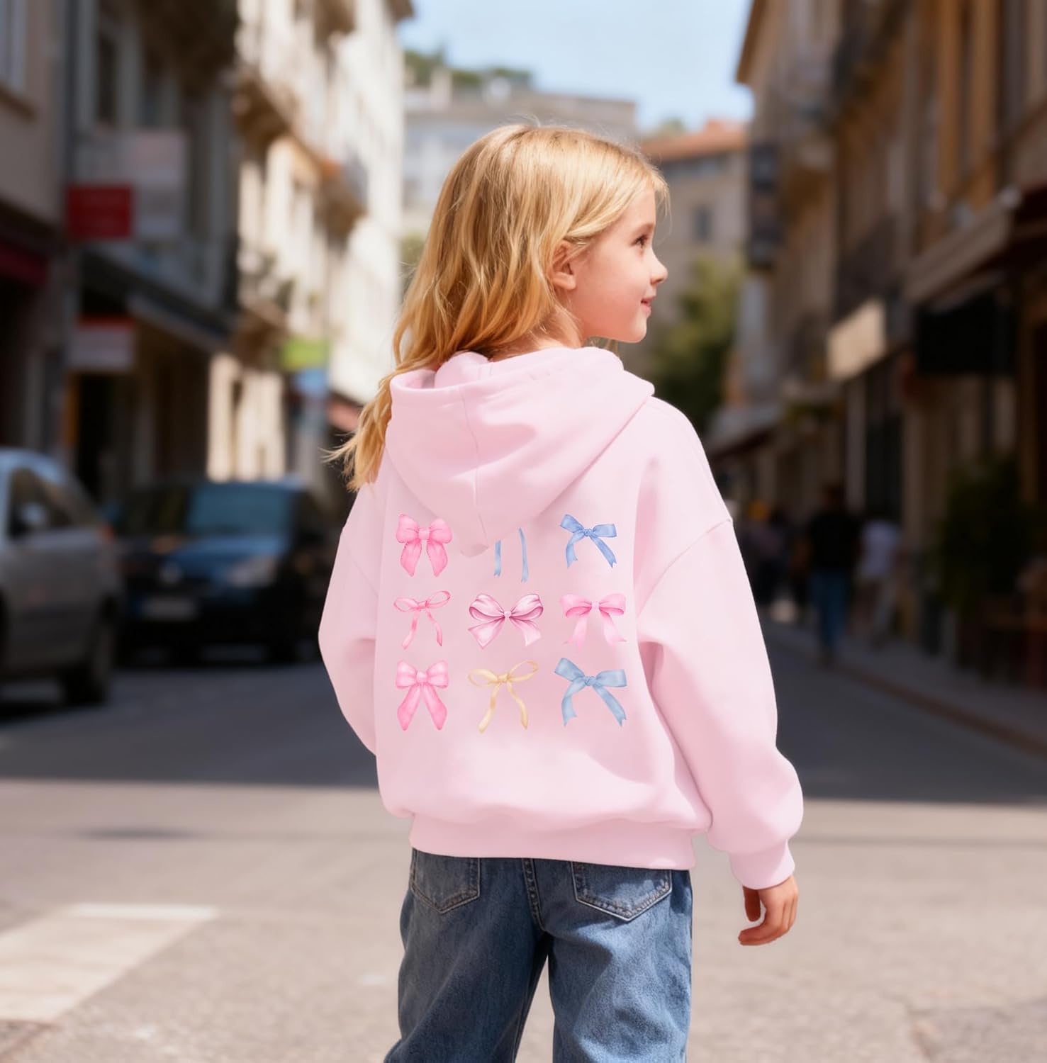 Girls hoodies Bow Graphic Long Sleeve Hooded Sweatshirt Cute Pullover Tops - Image 4