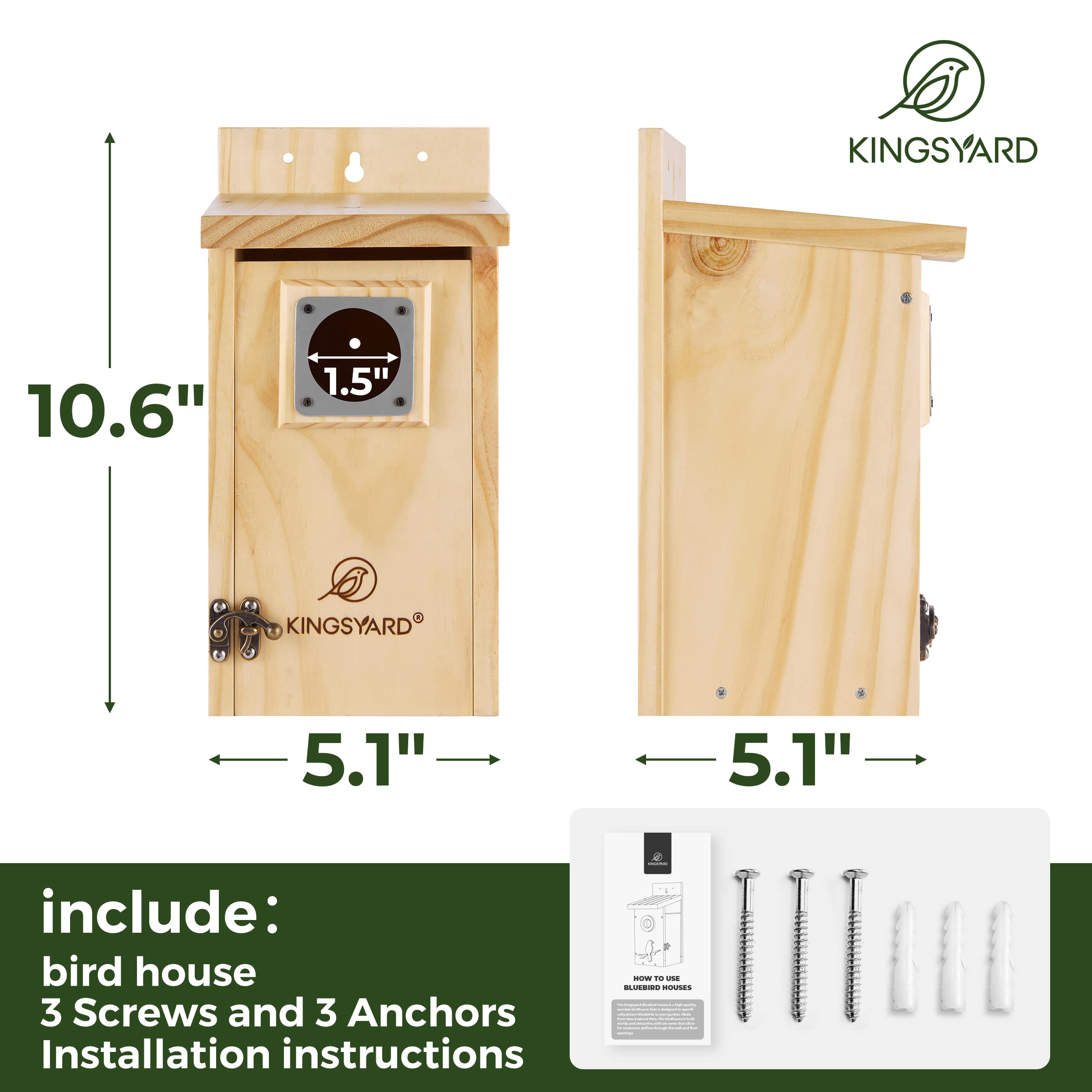 Kingsyard Blaues Vogelhaus für draußen - Klassisches Holz-Vogelhaus mit Raubtierschutz für Blaukehlchen, Haubenmeisen, Meisen und nistende Vögel, Holz