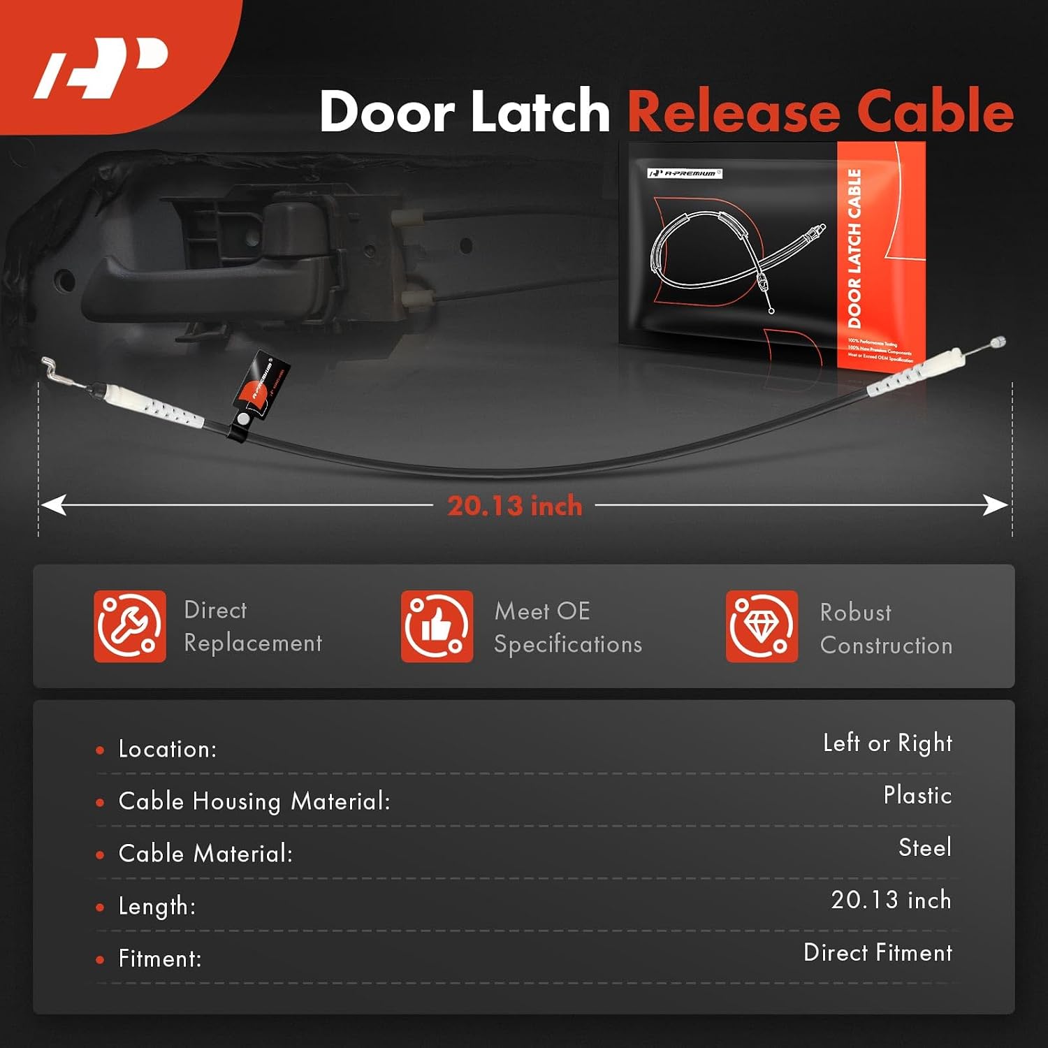 A-Premium 20.13 Inch Door Latch Release Cable Compatible with Ford F-150 1992-1996, F-250 1992-1997, F-250 HD 1997, F-350 1992-1997, F-700/F-800 1994-1998, F-Super Duty, Bronco, Left or Right