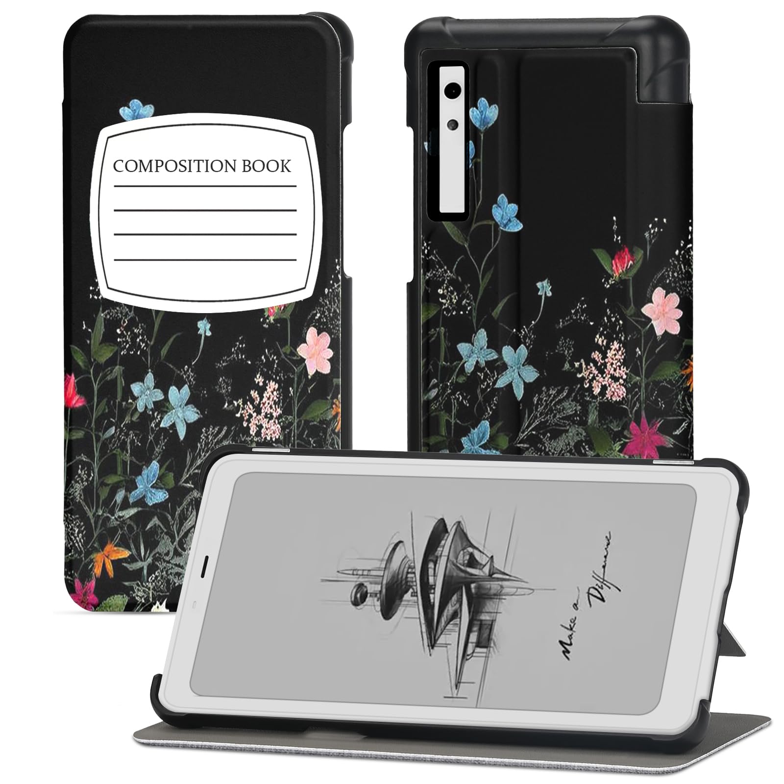 Case for Onyx BOOX Palma 6.13" - Lightweight PU Leather, Water-Safe, Foldable Protective Cover - Black Flower Book-image-23