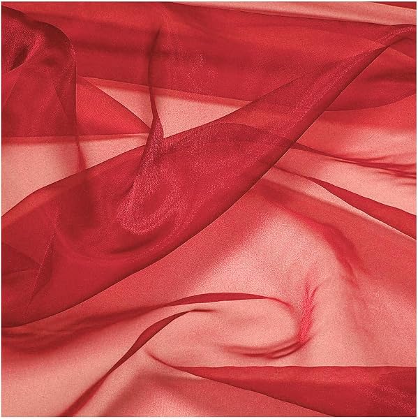 MDS Pack of 5 Yard Sheer Organza Fabric for Wedding Party Home Event Banquet Decorations, Backdrop Curtain Craft Dress Sewing Fashion DIY Crystal Organza Tulle Fabric Bolt 44” Wide - Red - 4