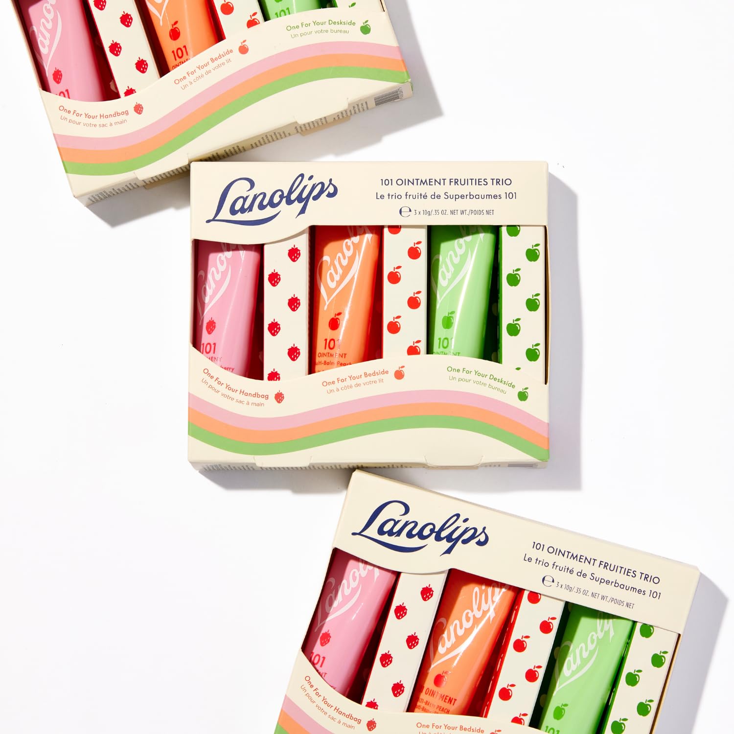 Lanolips 101 Ointment Fruities Trio - Fruity Lip Balm Gift Set & Stocking Stuffer - Strawberry, Peach & Green Apple Flavored Lip Moisturizer for Dry Lips - Dermatologist Tested (10g / 0.35oz each) - Image 2