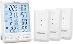 Thermomètre sans fil Geevon intérieur extérieur avec 3 capteurs distants, thermomètre numérique hygromètre moniteur de température humidité avec indicateur de confort, alarme de température, portée de 60 m/200 pi pour la maison (Blanc)