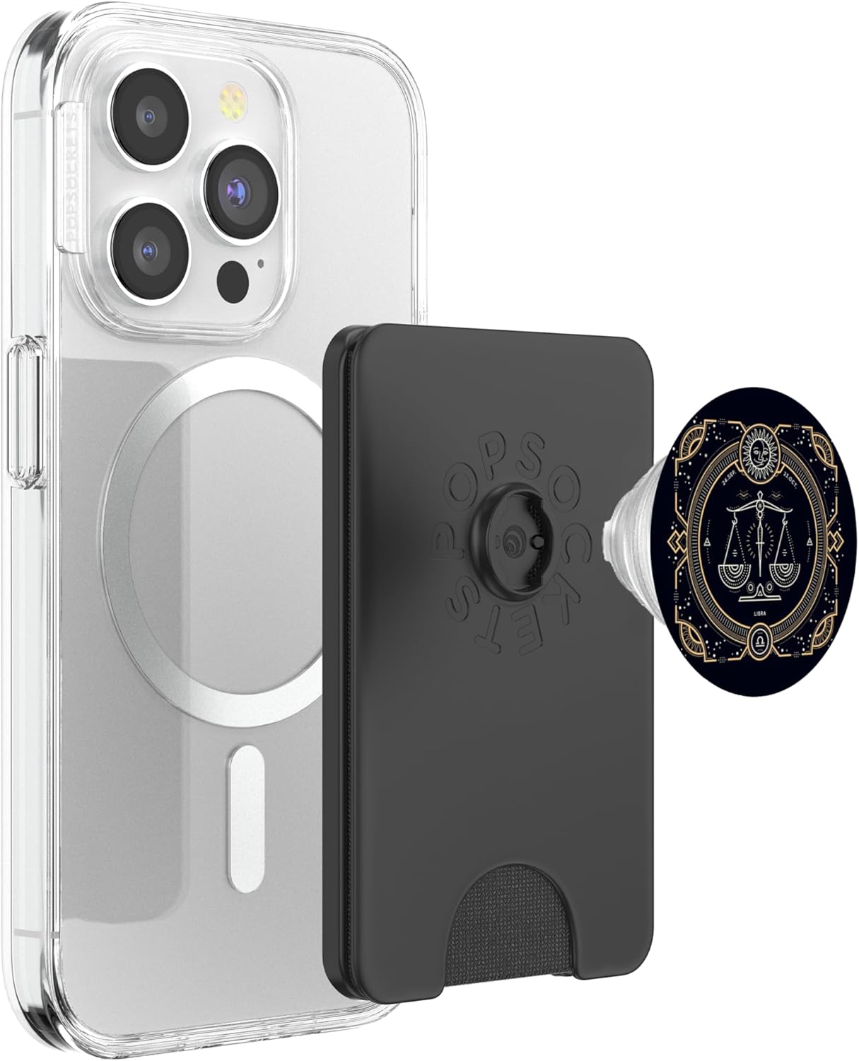 Libra Zodiac Sign - Black and Gold Phone Accessory PopSockets PopWallet for MagSafe
