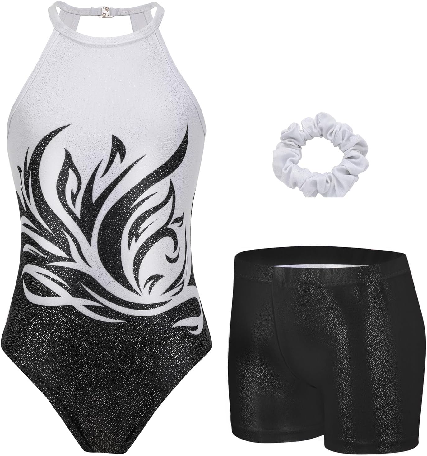 Zaclotre Gymnastics Leotards for Girls Sparkly Sleeveless Clasp Back Dance Leotard Unitards with Tumbling Shorts