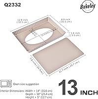 Vista 2 de Sartén rectangular para tartas de 13 pulgadas con parte inferior suelta extraíble, antiadherente, oblongo para hornear en horno (dorado champán)