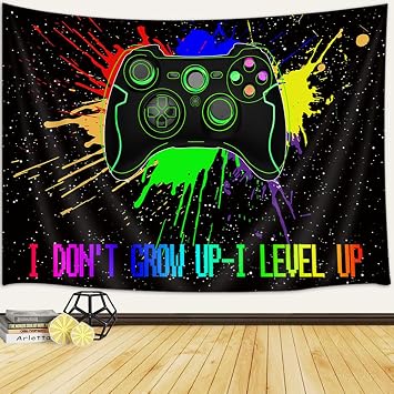 Mens Gaming Tapestry Wall Hanging, Gamer Neon Sign Wall Tapestry for Boys Bedroom Retro 80s Video Game Tapestries, Funny Modern Video Game Tapestry College Dorm Home Decor, 60X40