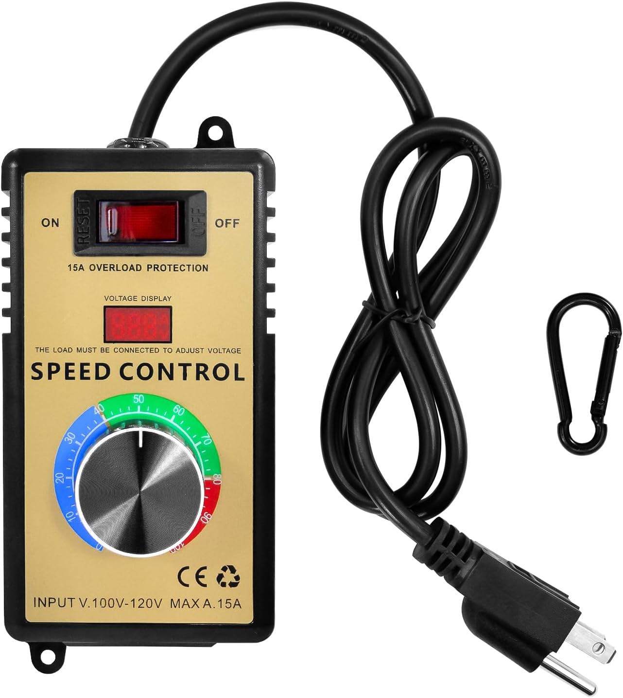 AC Motor Speed Controller 100V-120V 15A Variable Fan Speed Controller Electronic Voltage Regulator with Overload Protection & LED Display,Plug for Fans, LED Light