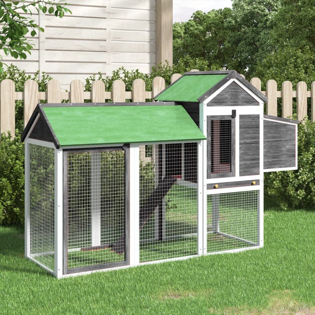 vidaXL Gallinero Madera Maciza de Pino Gris 193x65x117 cm, Corral de gallinas, nidal, gallinero Grande, Jaula de gallinas, Caja Nido de gallinas