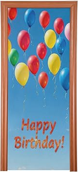 Burbuja Birthday Balloons Door Cover, Stretch Fabric Backdrop Door Porch Covers for Home Party Holidays Decoration, 35x79 in