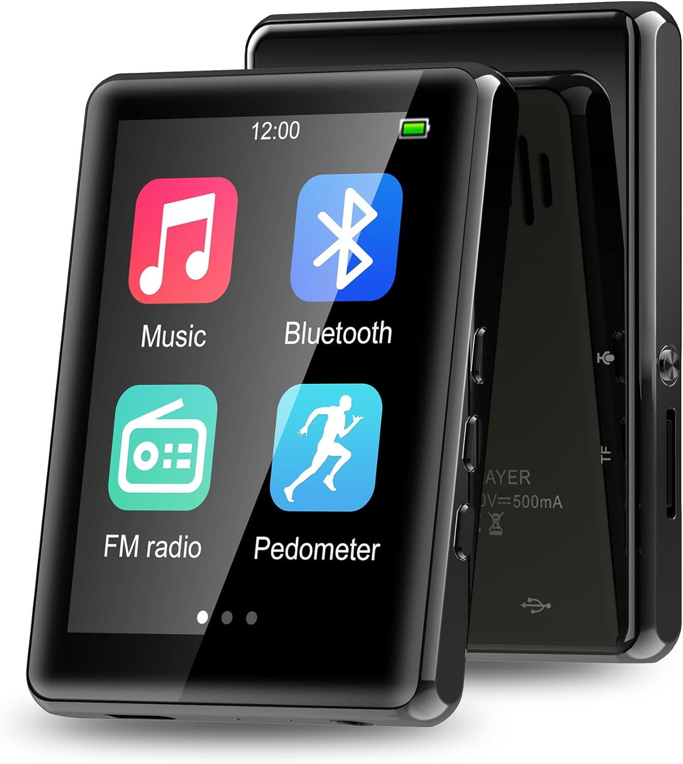 64GB Mp3 Player with Bluetooth 5.3, 2.8″ Full Touch Screen Music Player, Music Player with Built-in HD Speaker, with FM Radio, Pedometer, Support Recording, Black